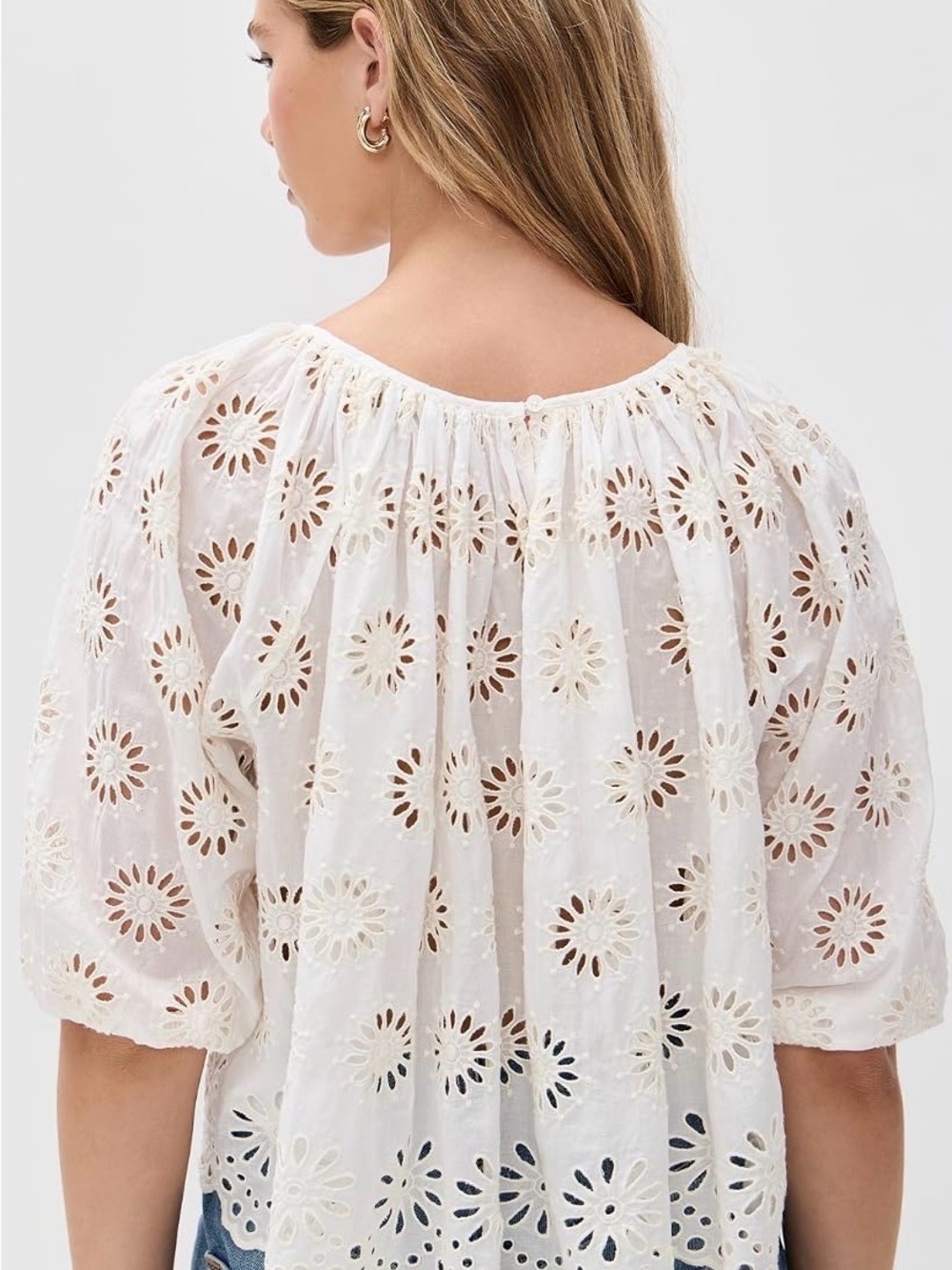 Madewell Embroidered Shirred Puff Sleeve Top - Large - Picture 2 of 6